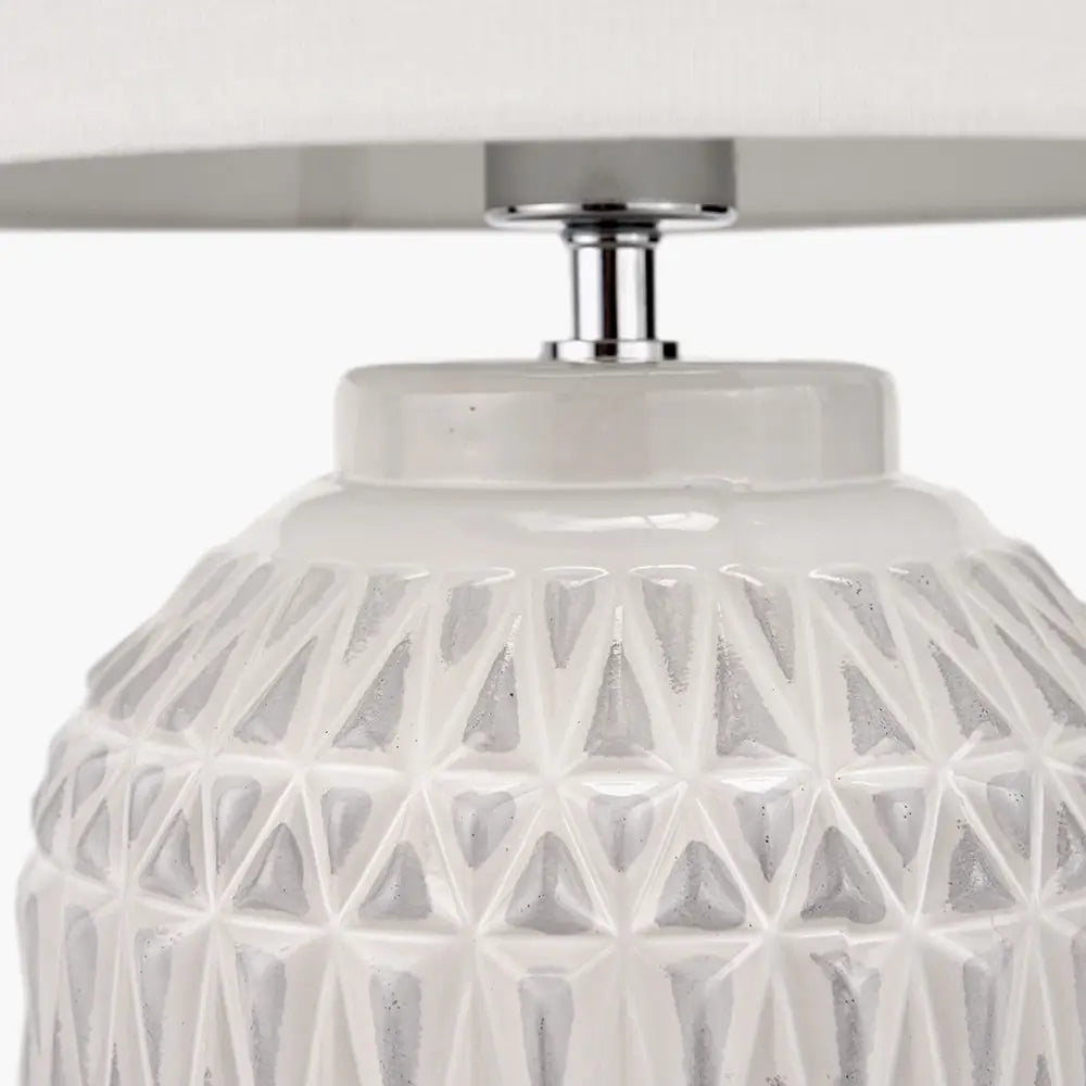 grey-patterned-ceramic-aztec-lamp-base-with-white-shade-at-albury-house-interiors