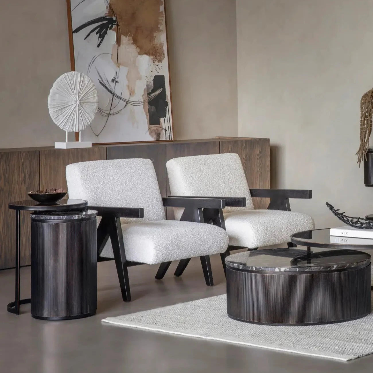 black-glass-antique-brass-iron-frame-nesting-side-tables-and-coffee-tables-with-black-and-white-veined-marble-at-albury-house-interiors