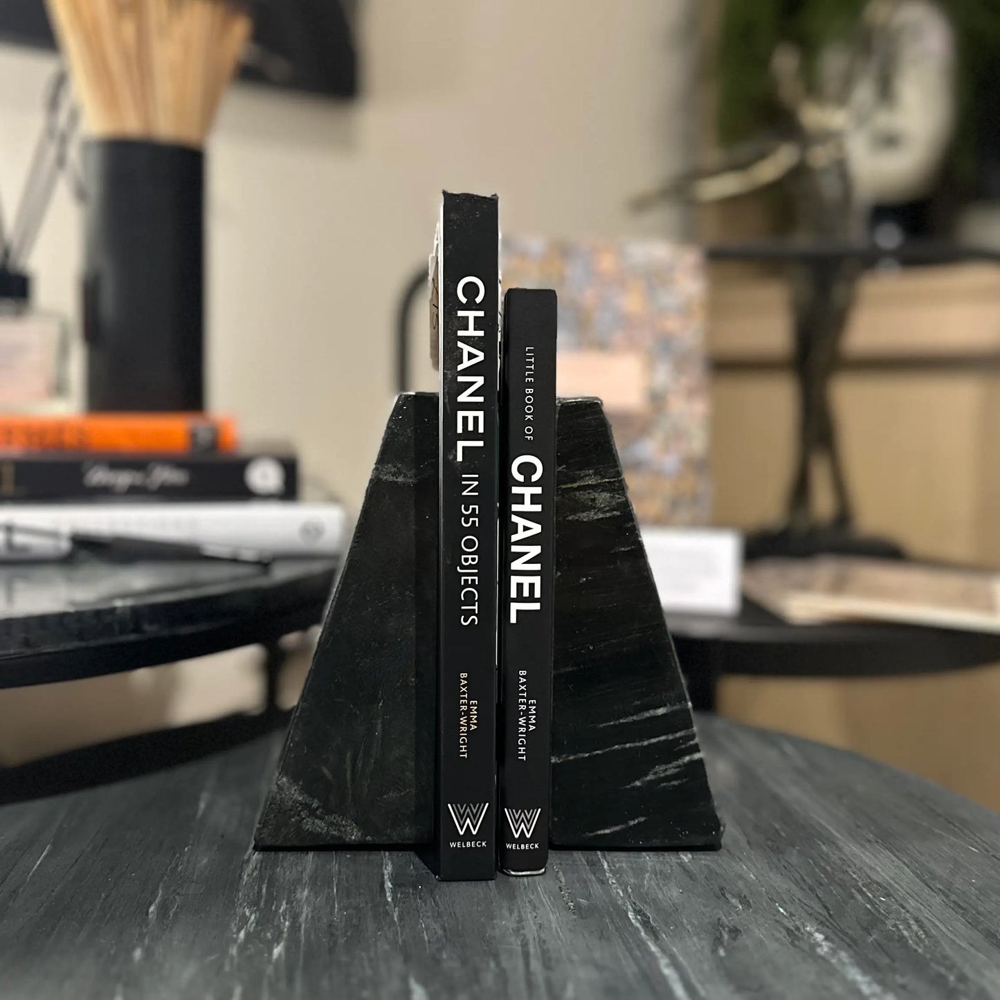 black-natural-marble-bookends-and-black-chanel-coffee-table-books-at-albury-house-interiors