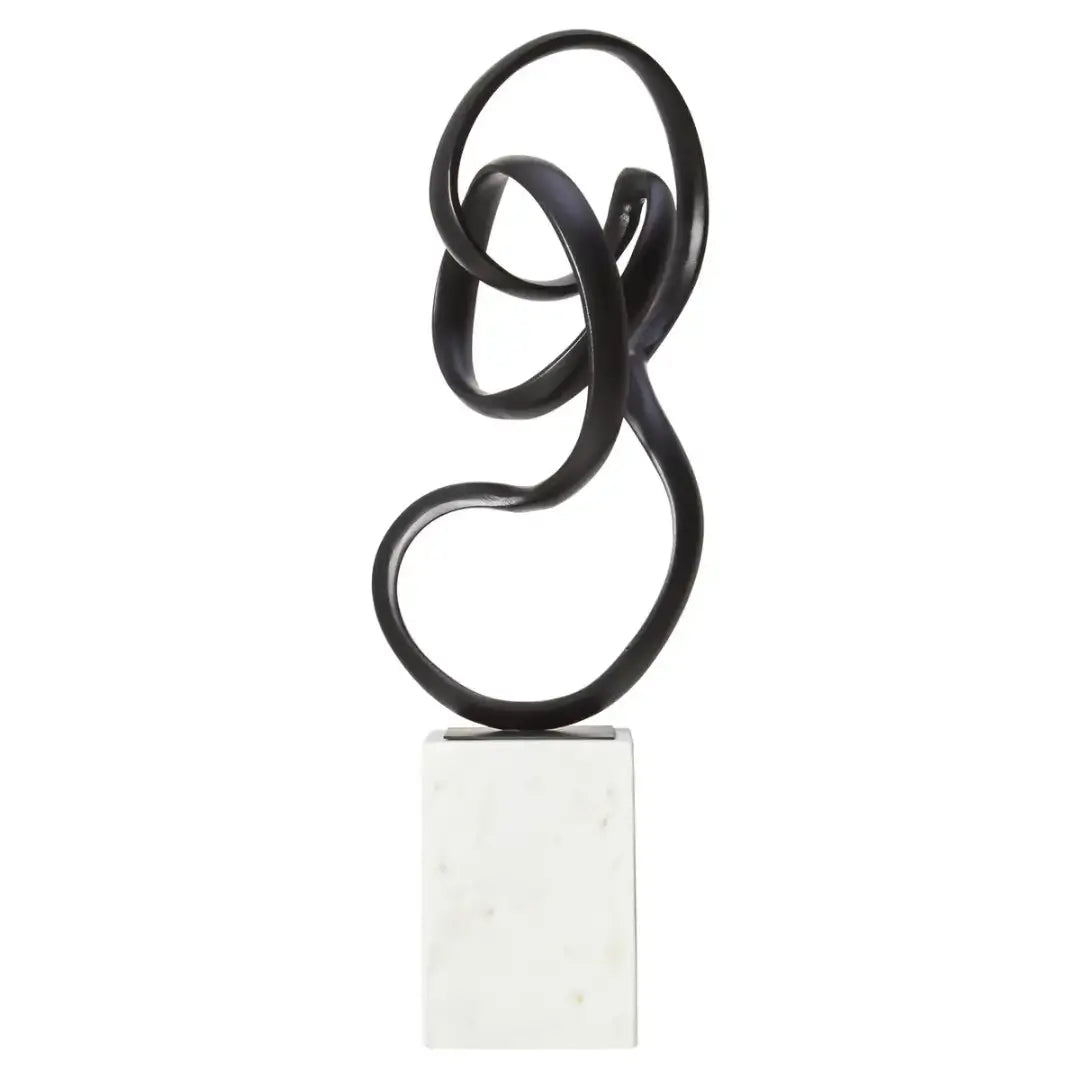 black-nickel-twist-knot-sculpture-on-marble-block-base-at-albury-house-interiors