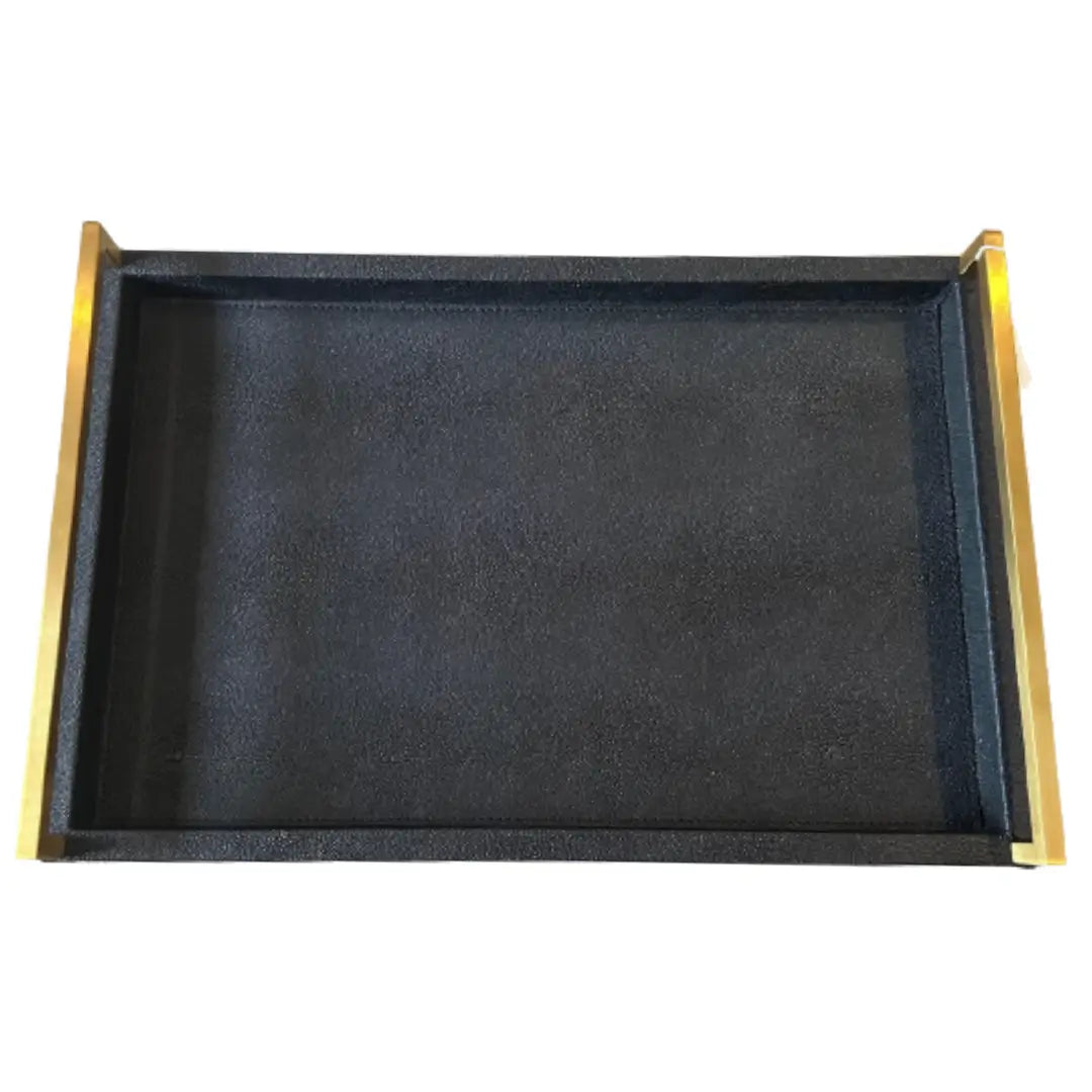 black-faux-shagreen-rectangular-tray-with-brushed-faux-gold-handles-at-albury-house-interiors