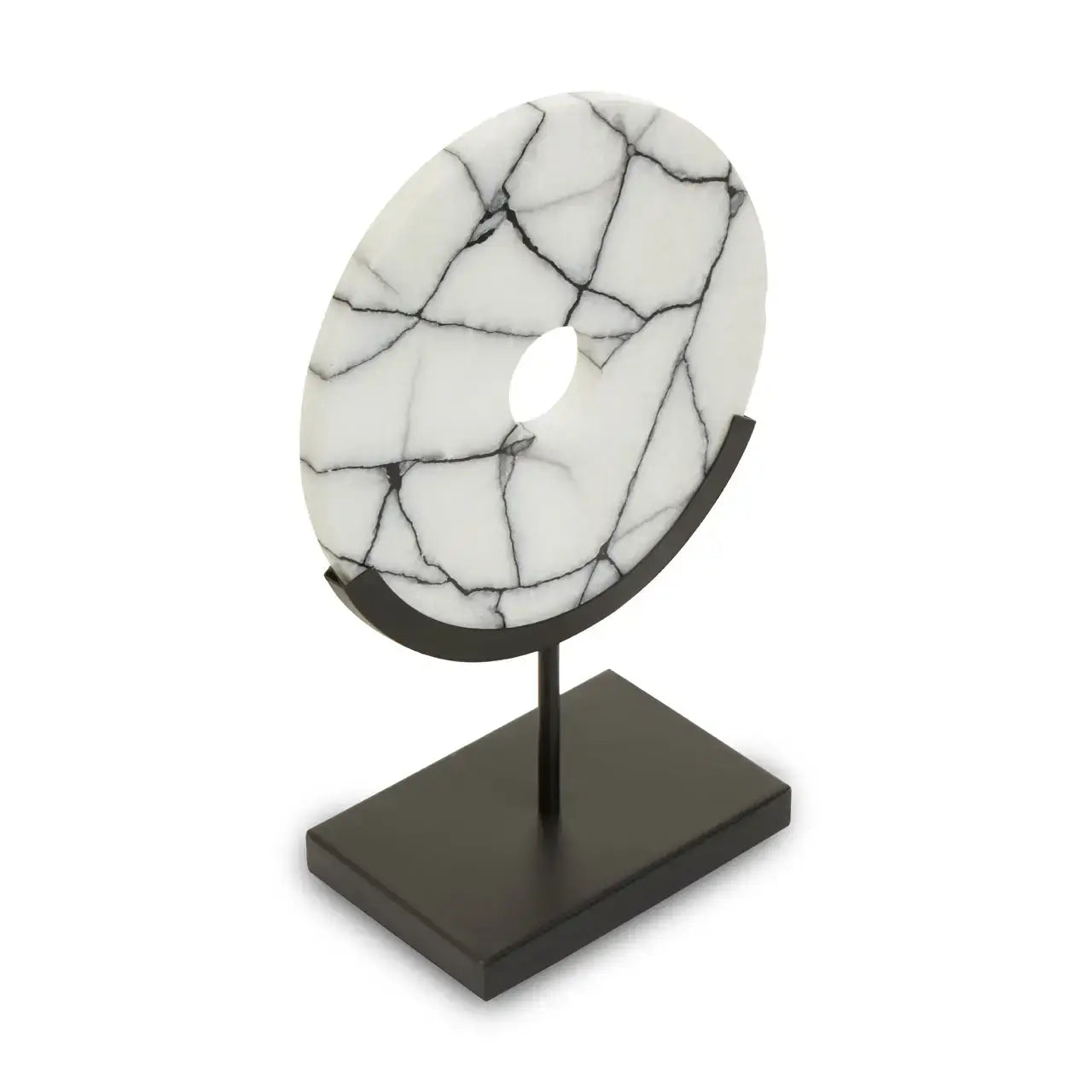 black-and-white-marble-disc-on-matt-black-stand-at-albury-house-interiors