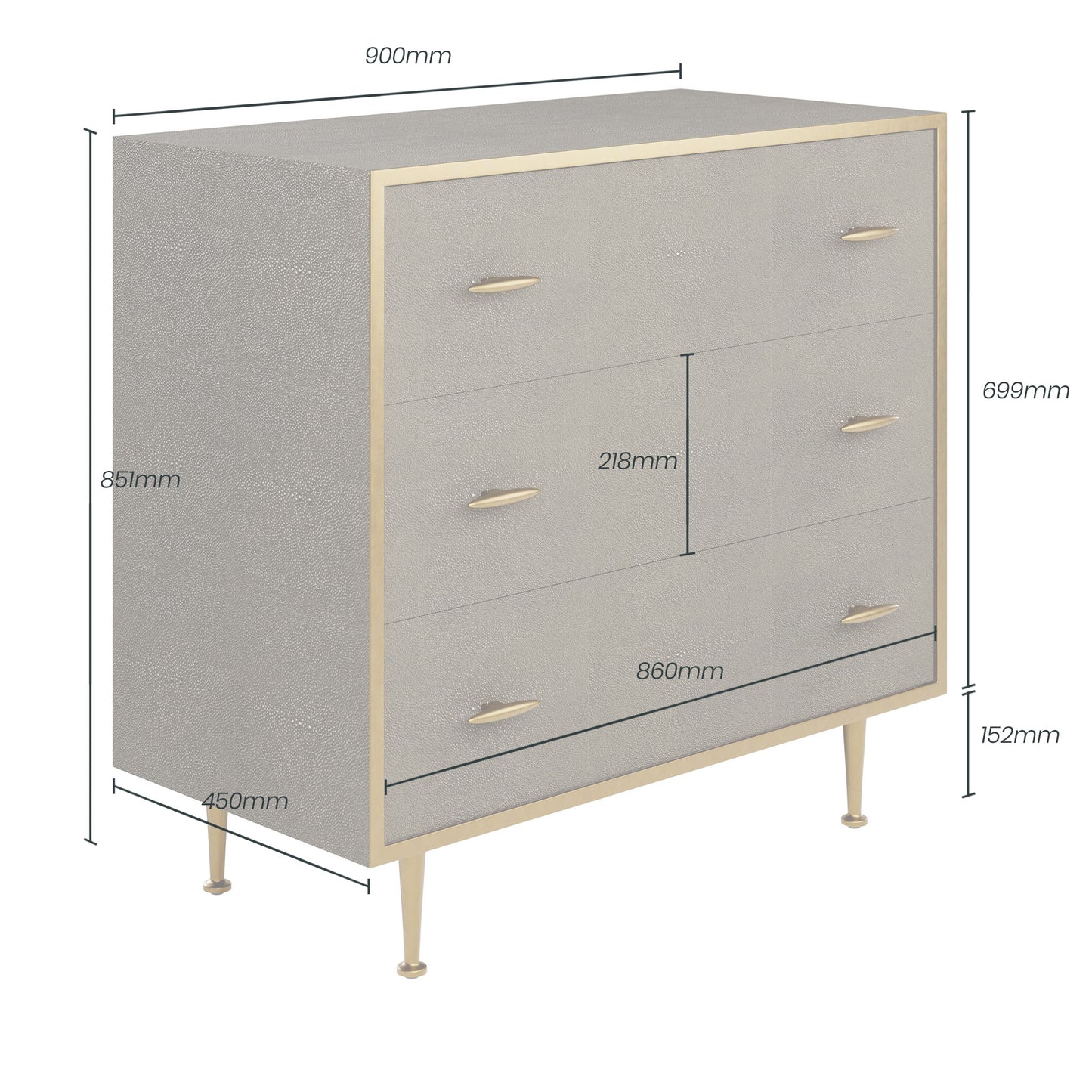 Grey Shagreen Brass Chest Of Drawers