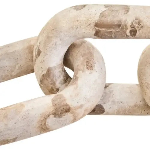 Chocolate brown natural marble chain sculpture with three interlocked links, beautiful displayed on a coffee table, a tray or a stack of coffee table books. Available to purchase at Albury House Interiors.