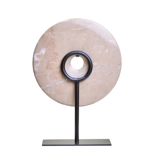 coco-natural-cream-marble-round-disc-sculpture-on-black-stand-at-albury-house-interiors-interior-designer-accessories
