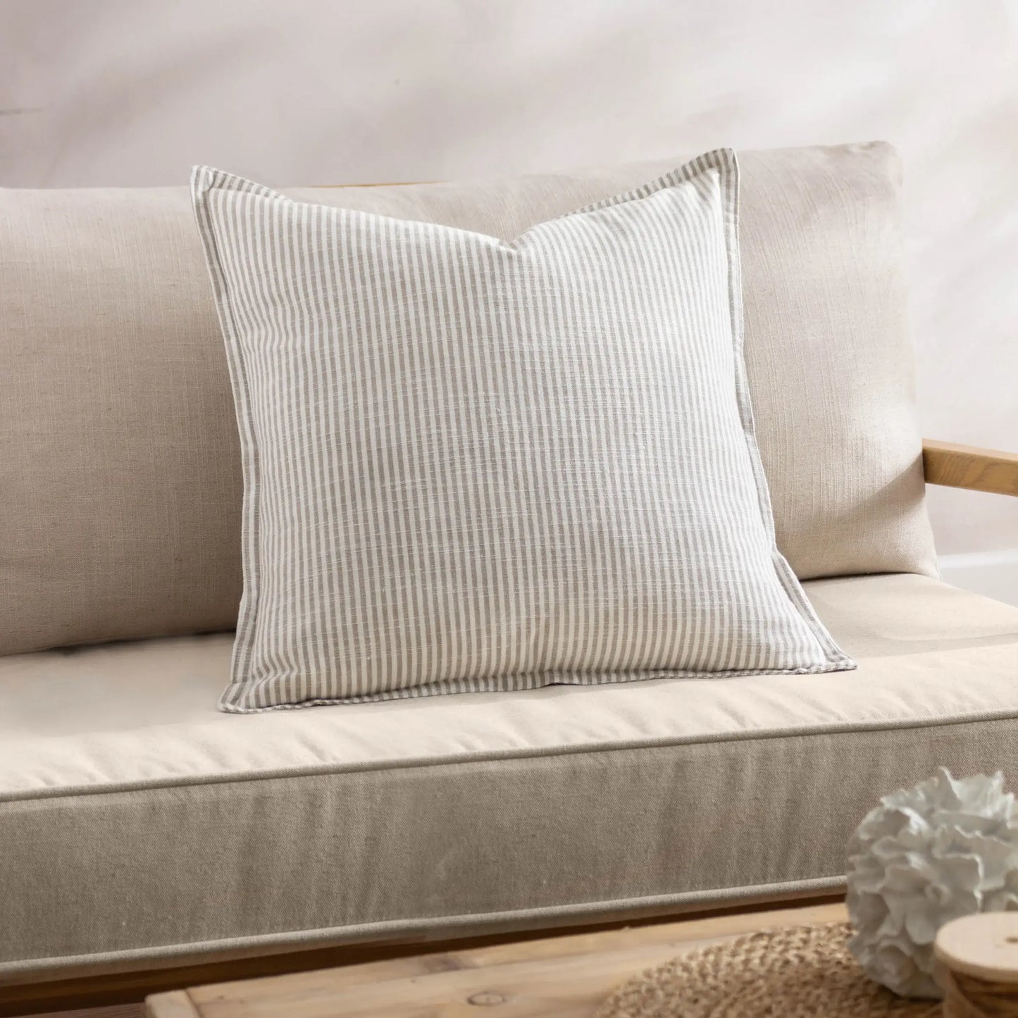 natural-and-white-cotton-square-pinstripe-cushion-with-oxford-refined-edge-at-albury-house-interiors