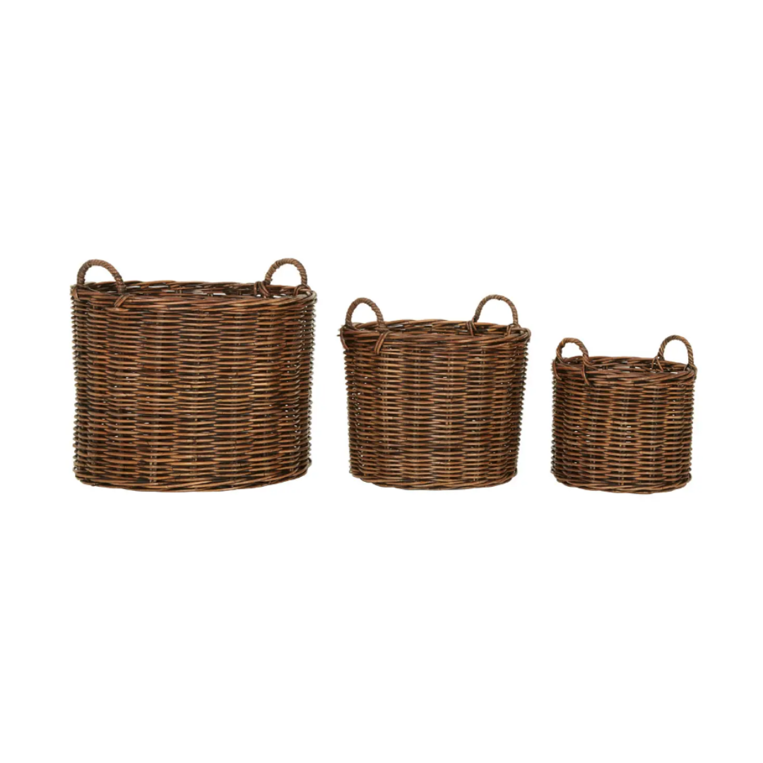 Dark Natural Rattan Basket Set