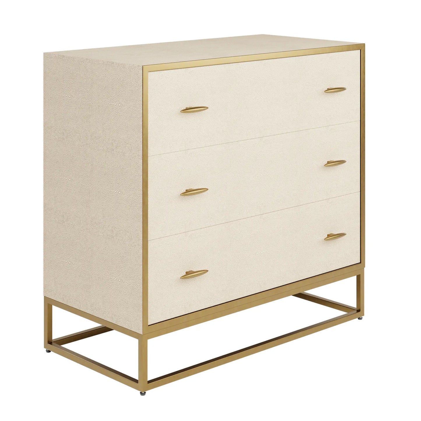 faux-ivory-shagreen-chest-of-thre-drawers-with-brushed-brass-legs-frame-and-handles-at-albury-house-interiors