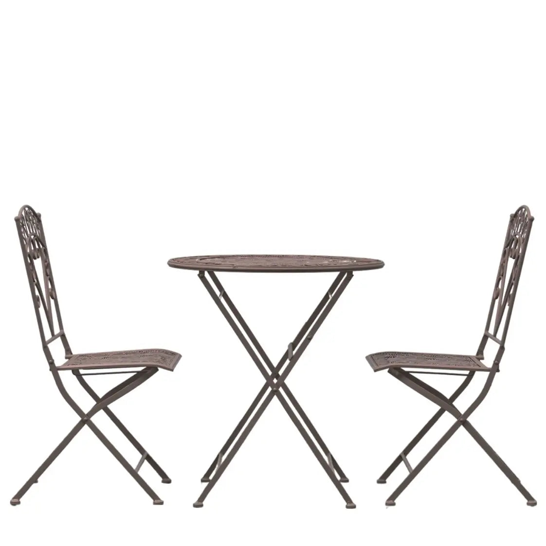 metal bistro set with two folding chairs and a round table at Albury house interiors essex