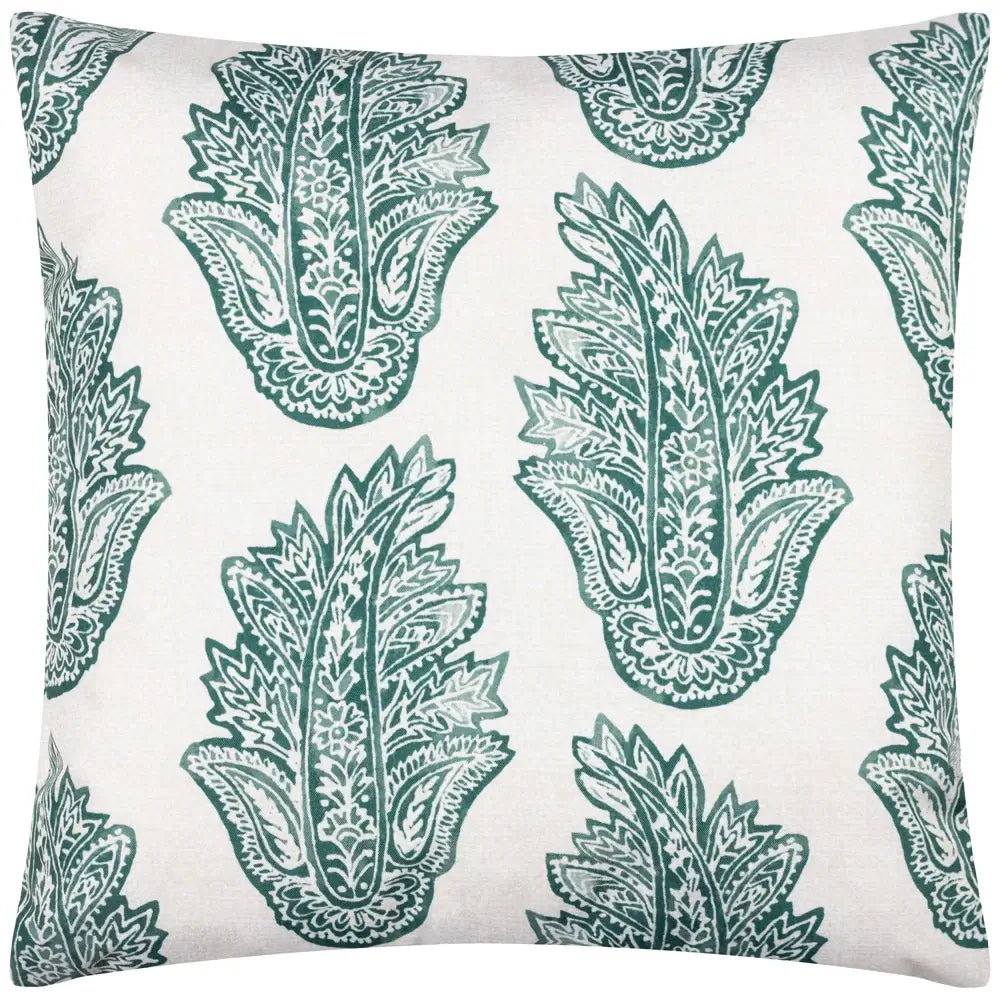 green-and-white-paisley-pint-patterned-reversible-outdoor-waterproof-garden-cushion-at-albury-house-interiors-homewares-shop-in-essex-hertfordshire