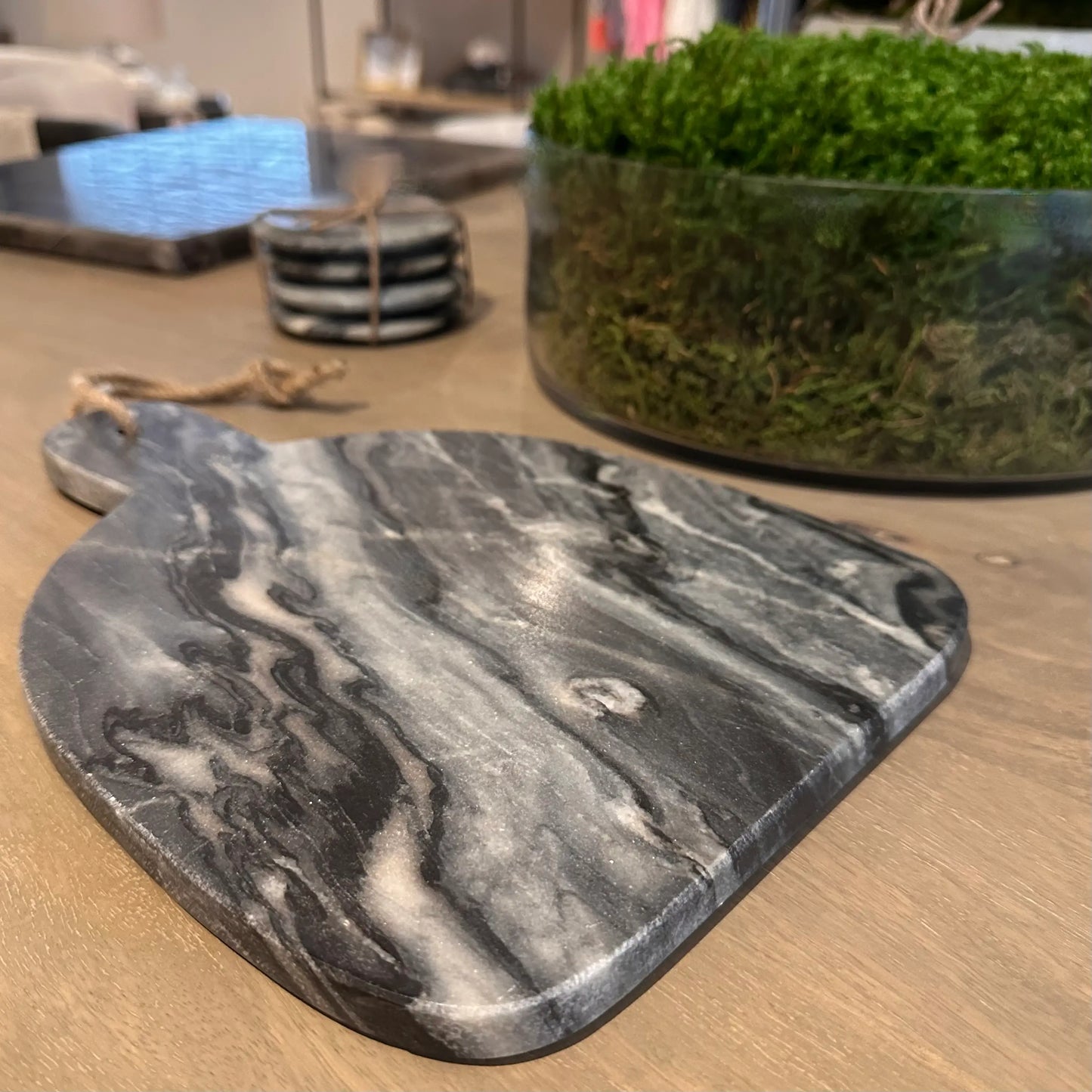 grey-natural-veined-marble-rounded-paddle-chopping-serving-board-at-albury-house-interiors-hertfordshire-essex