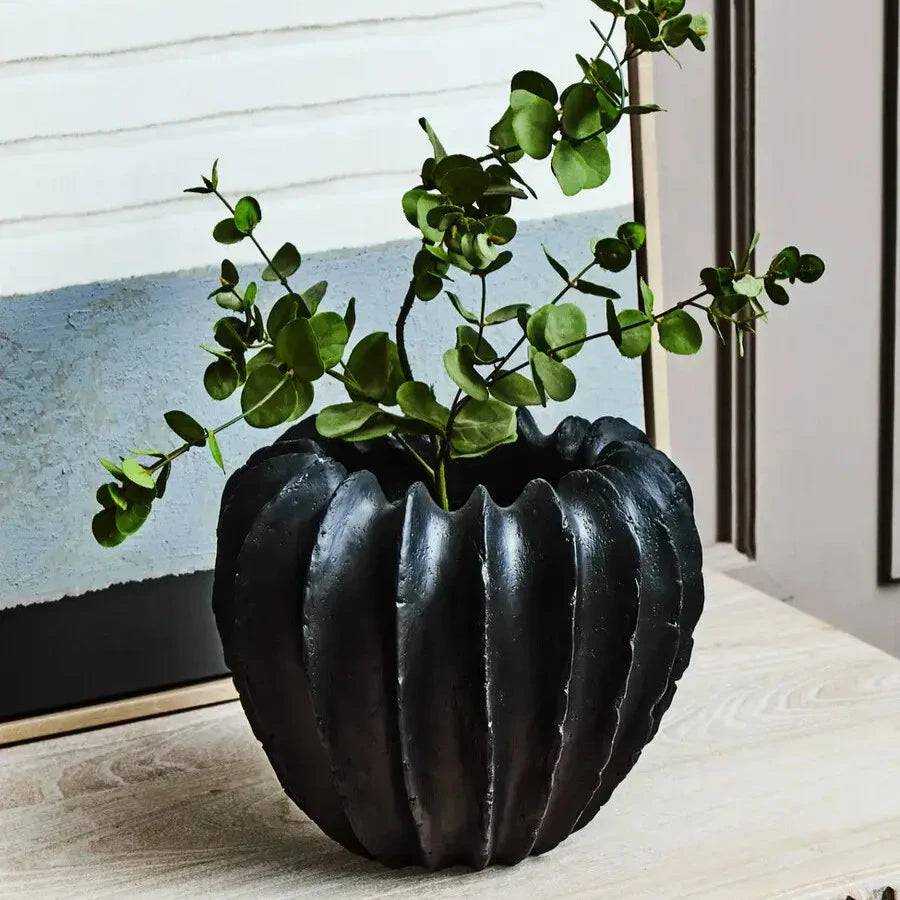 hamilton-ridged-tapered-black-vase-with-eucalyptus-at-albury-house-interiors