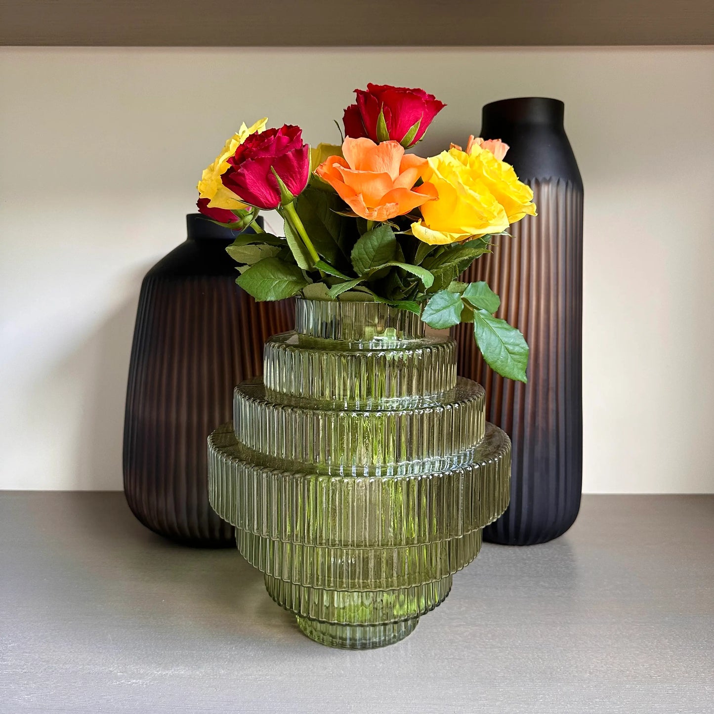 lime-green-glass-ribbed-vase-with-step-detail-at-albury-house-interiors
