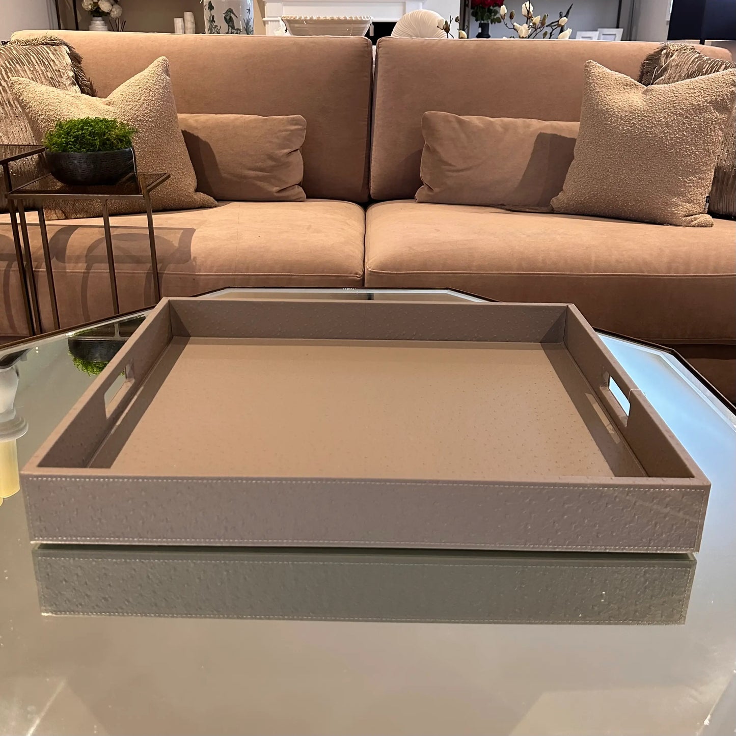large-rectangular-ostrich-leather-coffee-table-tray-with-handles-in-grey-with-mauve-undertone-at-albury-house-interiors