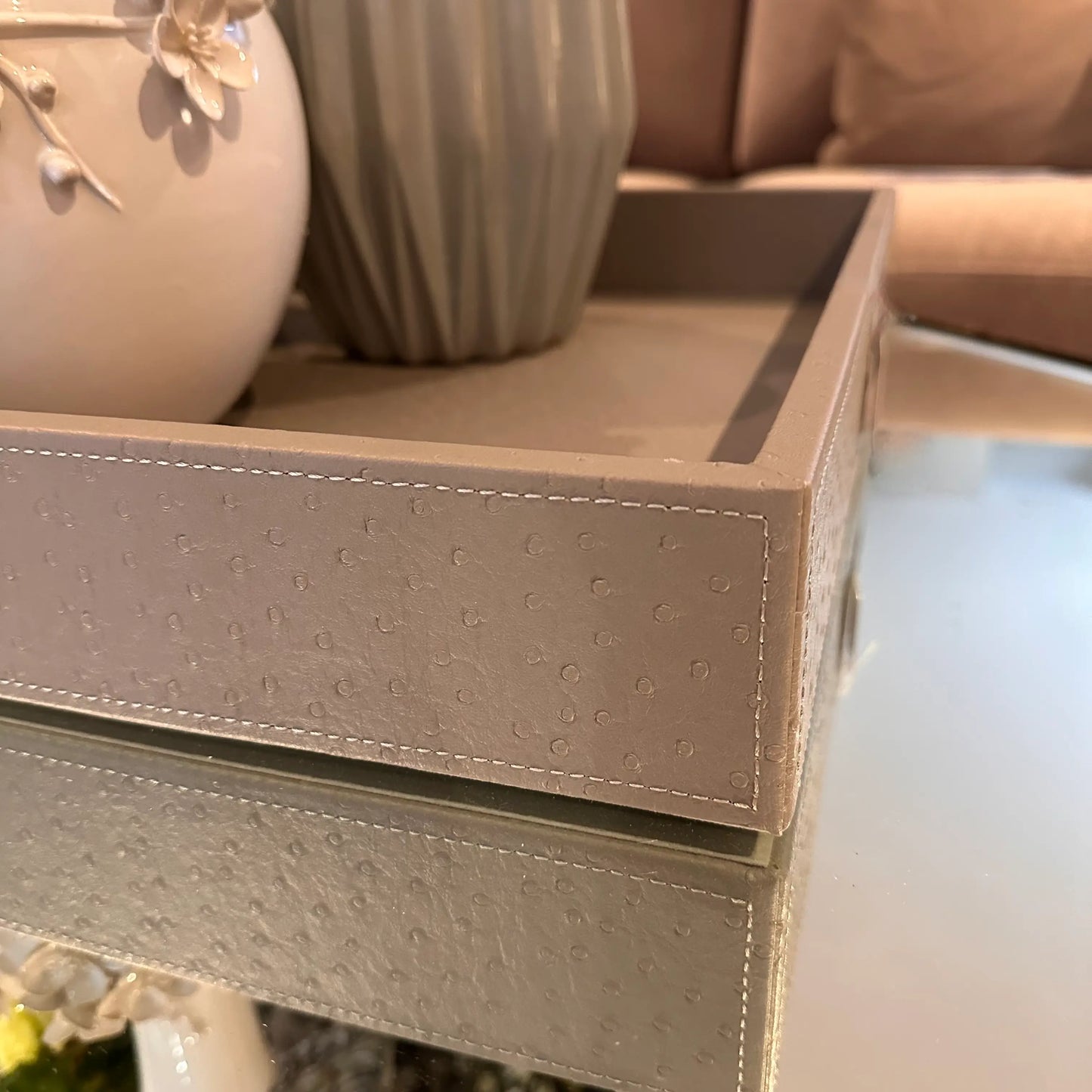 large-rectangular-ostrich-leather-coffee-table-tray-with-handles-in-grey-with-mauve-undertone-at-albury-house-interiors