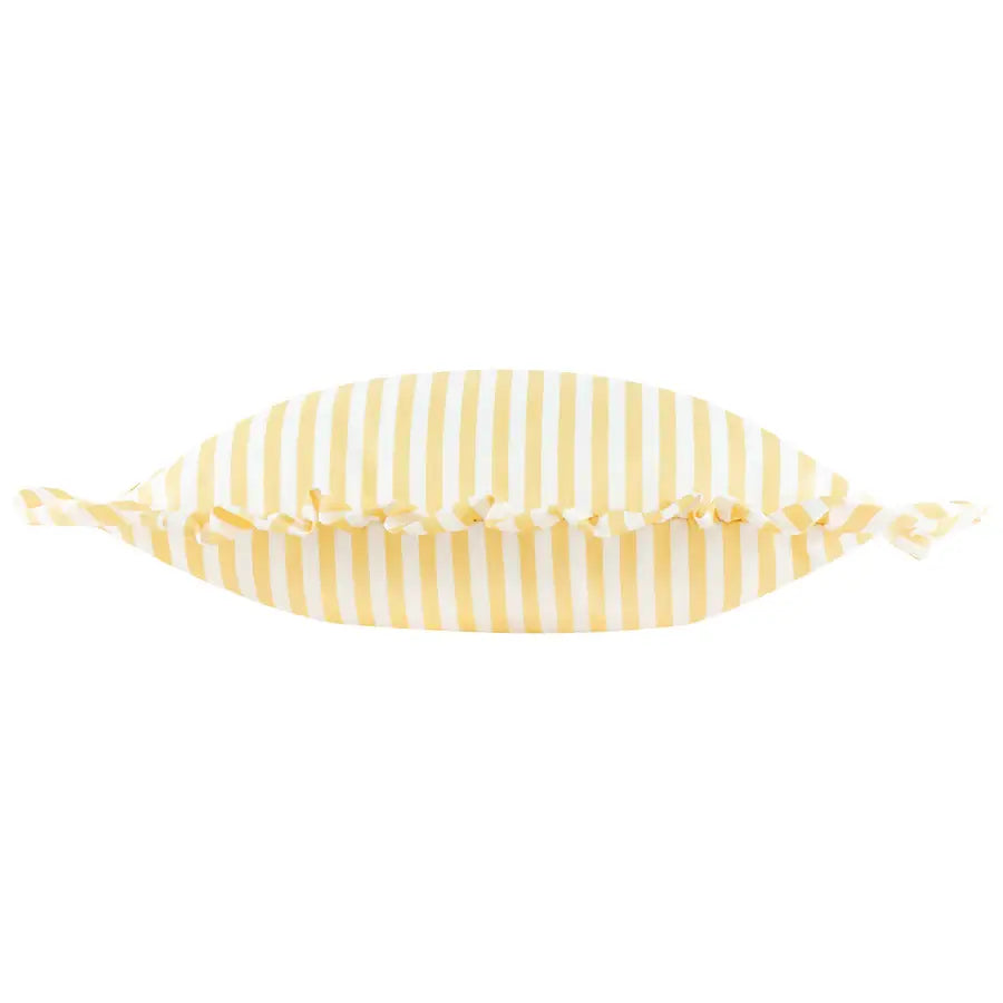 lottie-square-polyester-outdoor-cushion-with-white-and-lemon-yellow-striped-and-ruffle-detail-edge-at-albury-house-interiors