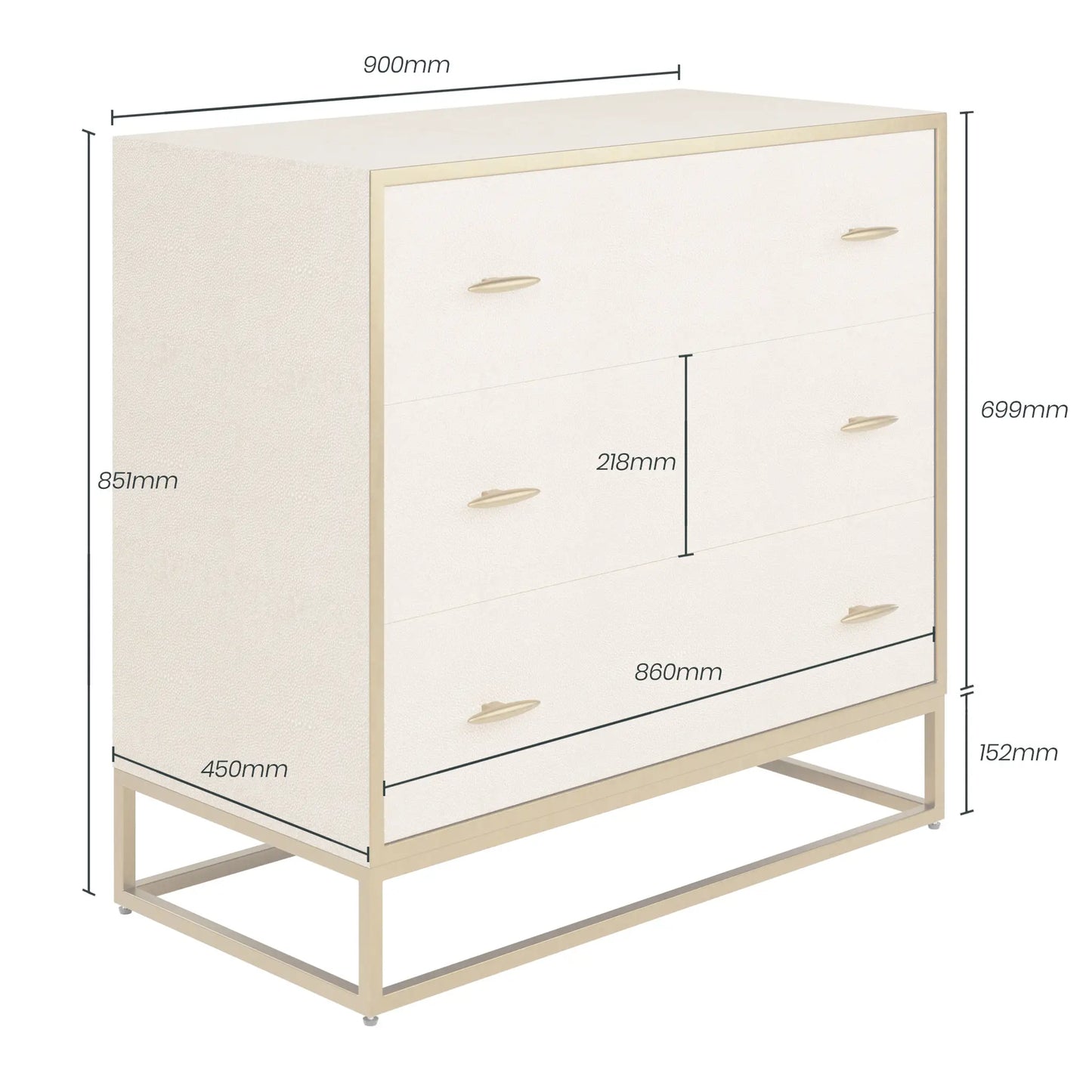 faux-ivory-shagreen-chest-of-thre-drawers-with-brushed-brass-legs-frame-and-handles-at-albury-house-interiors