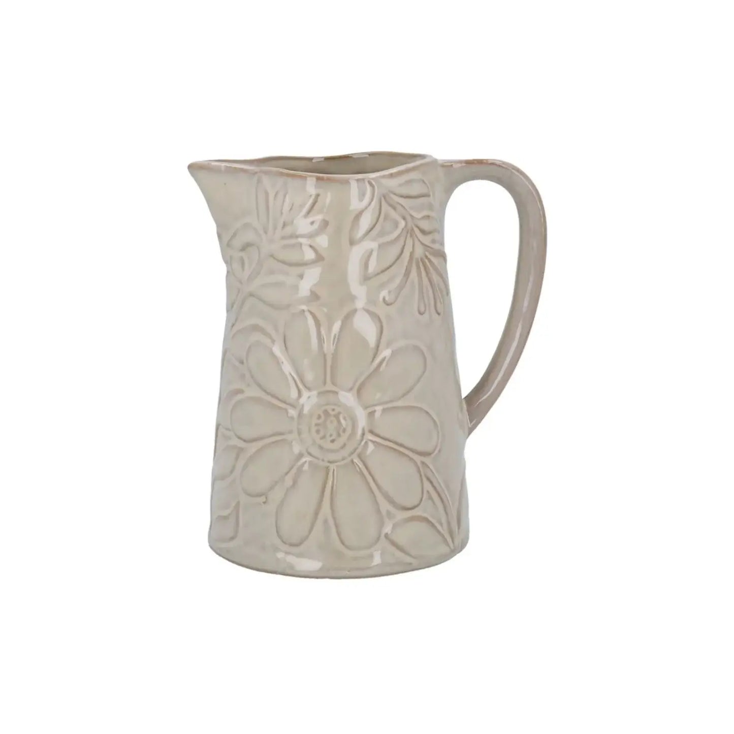 neutral-taupe-ceramic-jug-with-simple-flower-daisy-designs-by-gisela-graham-at-albury-house-interiors-essex