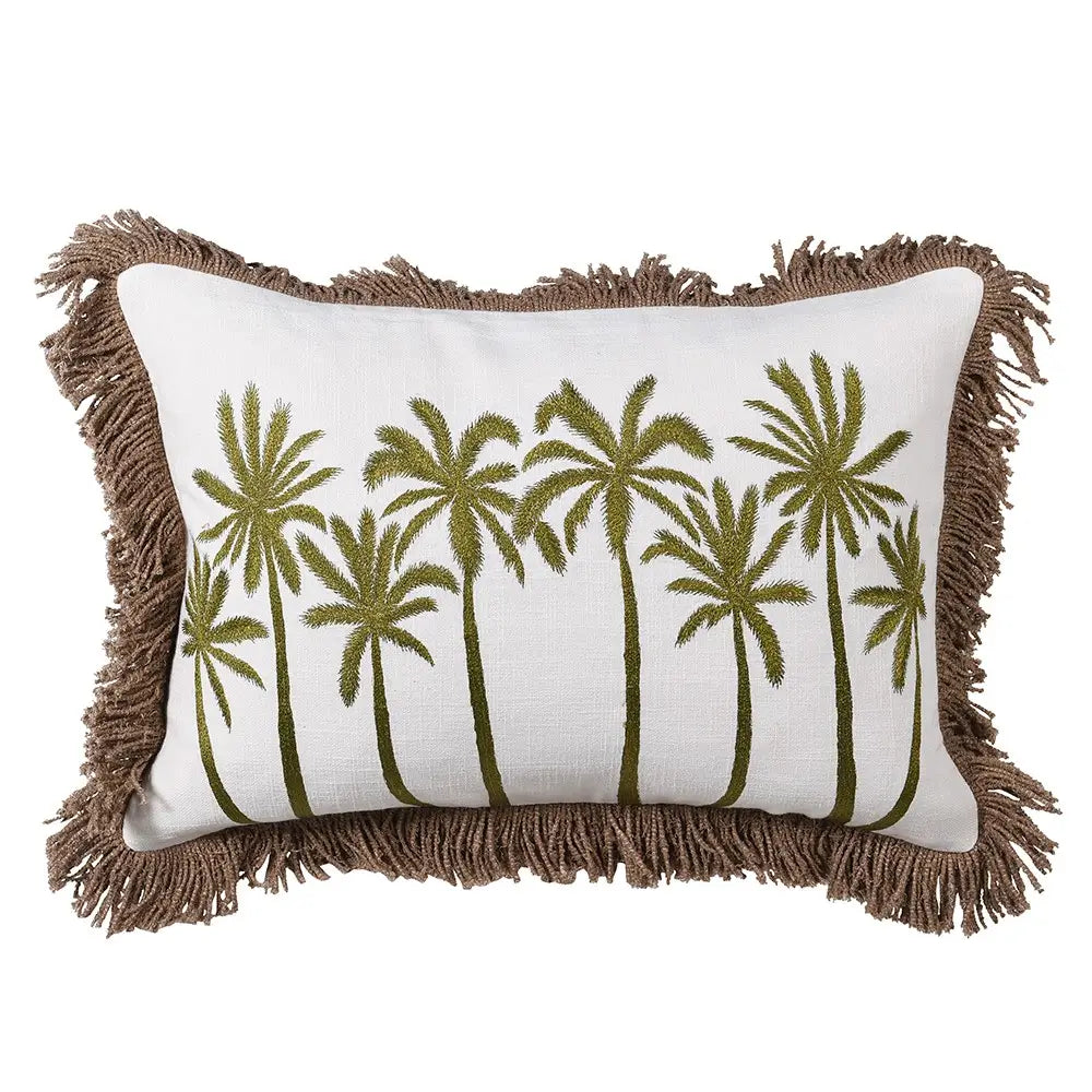 linen-rectangular-cushions-with-embroidered-green-palm-trees-and-brown-fringed-edge-at-albury-house-interiors-shop-essex