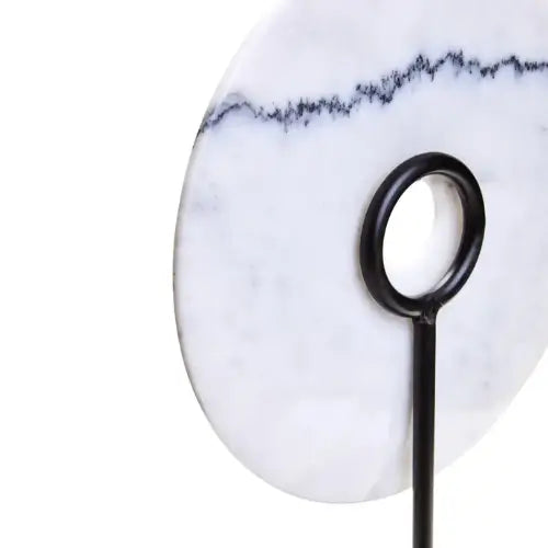rayne-white-and-grey-natural-veined-marble-round-disc-sculpture-on-black-iron-stand-at-albury-house-interiors-supplying-interiors-design-accessories