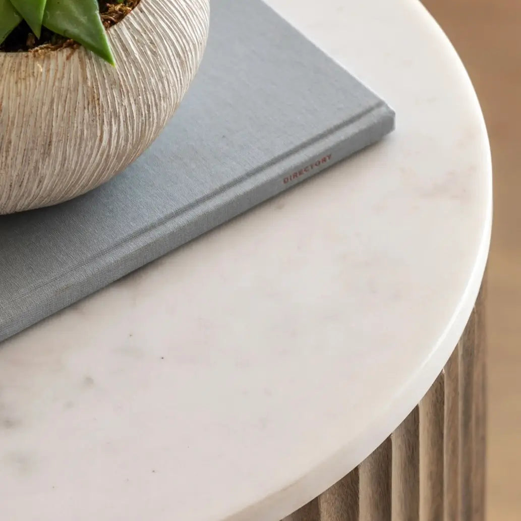 reeded-fluted-mango-wood-round-side-table-with-white-natural-marble-top-at-albury-house-interiors