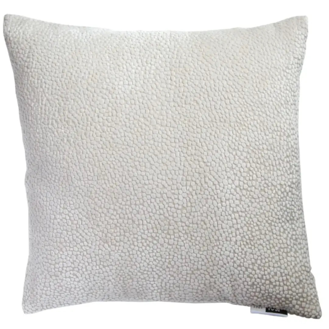 Sevine textured dotted square cushion in cream velvet, complete with feather filled insert. Available to purchase from Albury House Interiors.