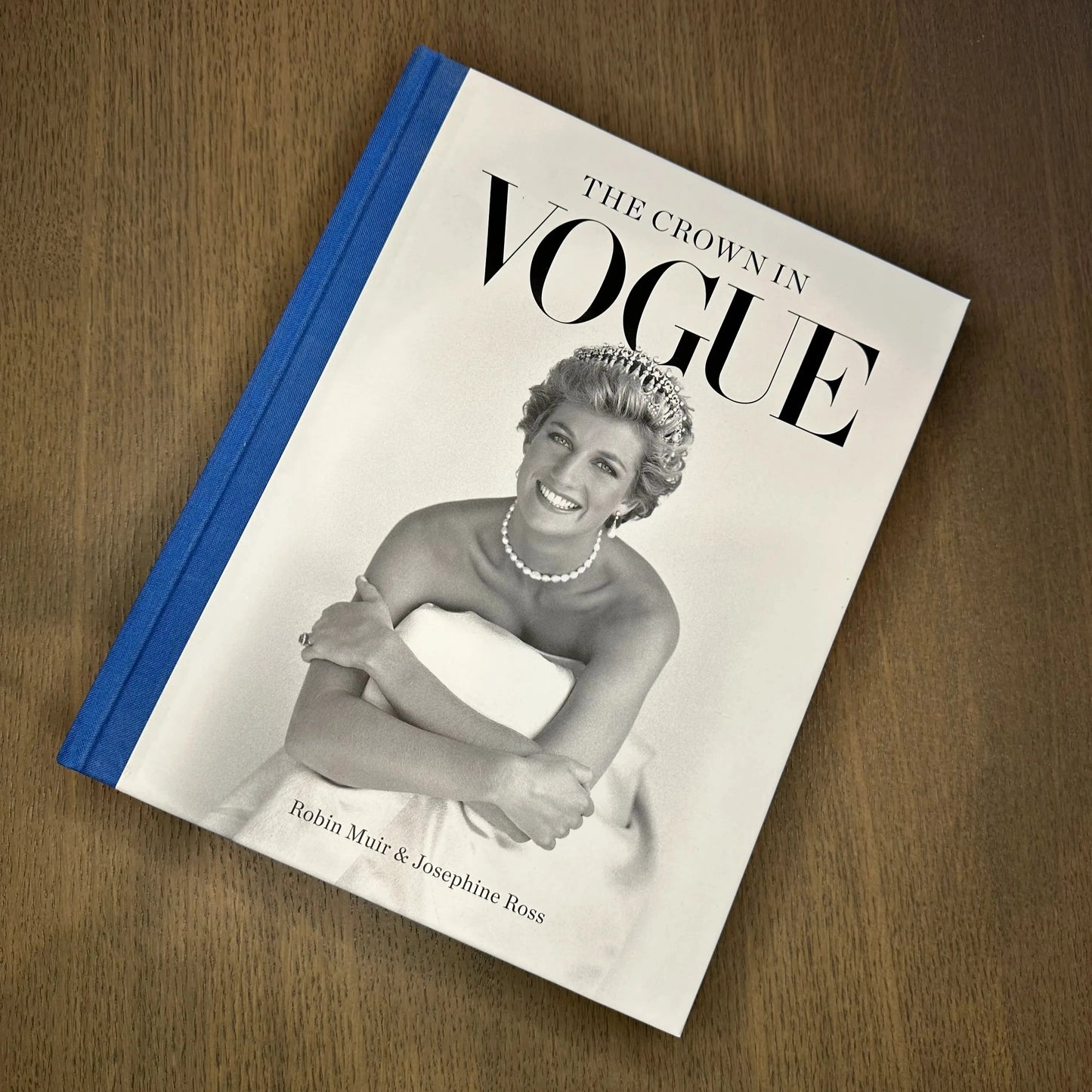 the-crown-in-vogue-hardback-white-and-blue-coffee-table-book-featuring-princess-diana-on-front-cover-at-albury-house-interiors-essex