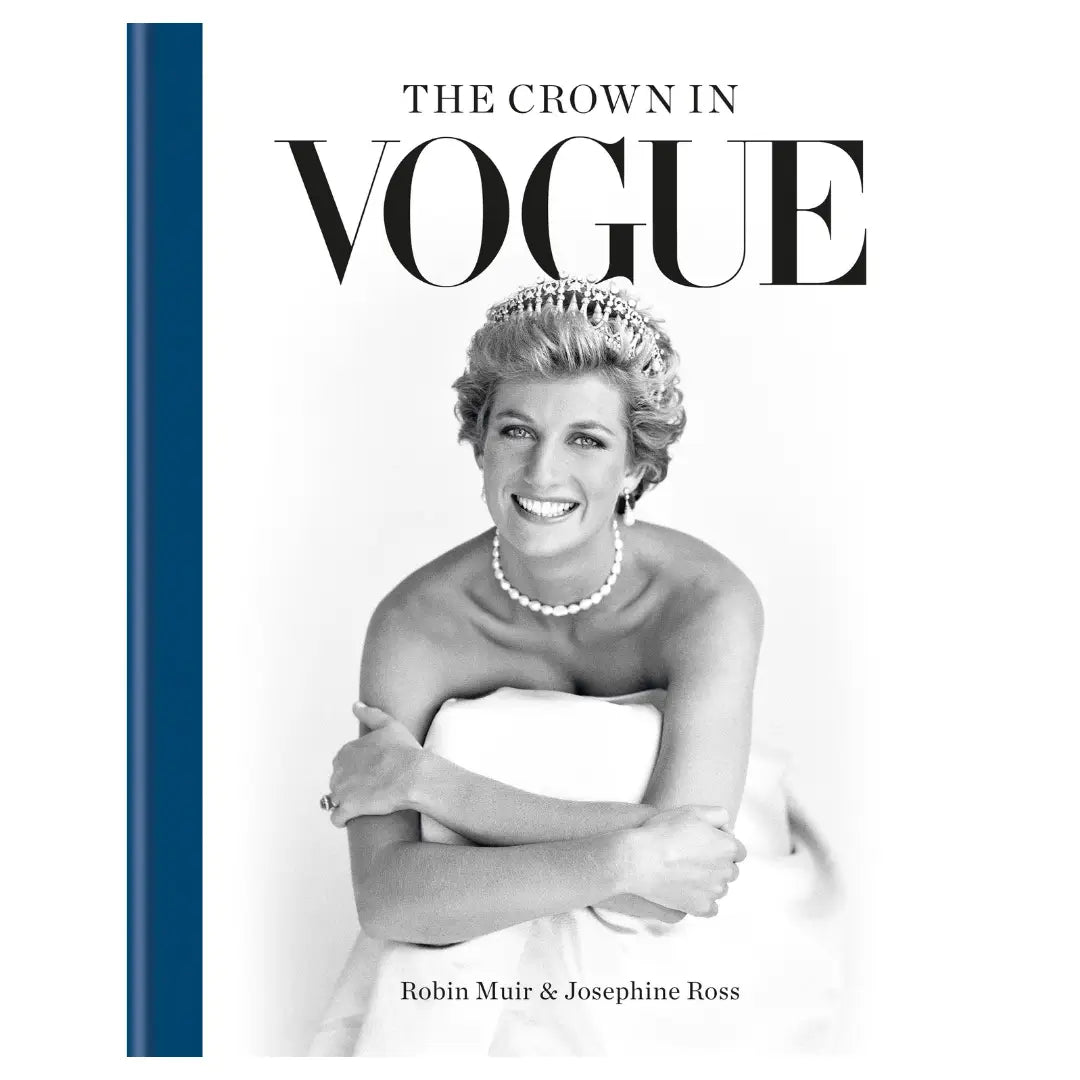 the-crown-in-vogue-hardback-white-and-blue-coffee-table-book-featuring-princess-diana-on-front-cover-at-albury-house-interiors-essex