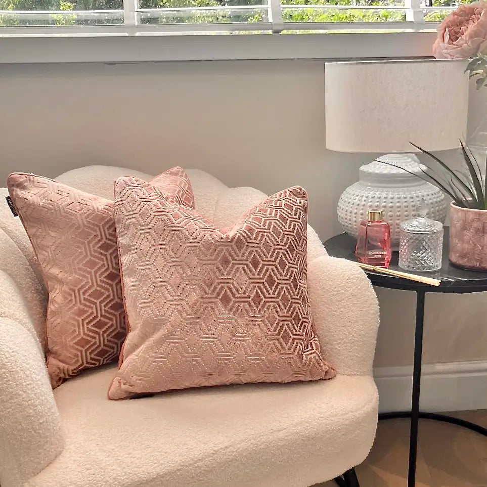 pink-velvet-patterned-piped-square-cushion-with-feather-insert-at-albury-house-interiors-essex