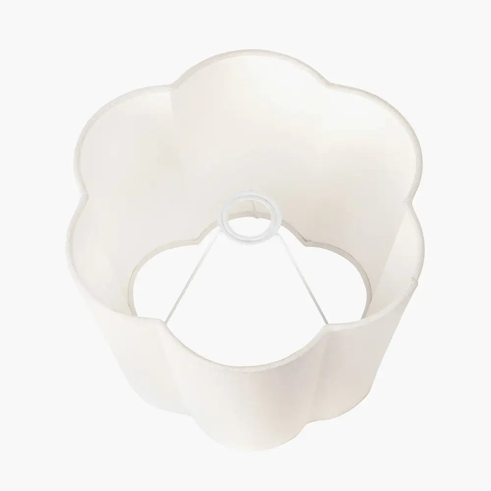 White woven cotton scalloped scape lampshade, perfect for ceilings, table lamps and floor lamps. Available at Albury House Interiors.