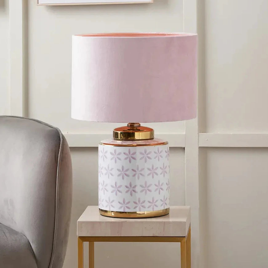 anise-pink-leaf-patterned-anise-table-lamp-base-with-gold-edges-and-pinkround-shade-at-albury-house-interiors