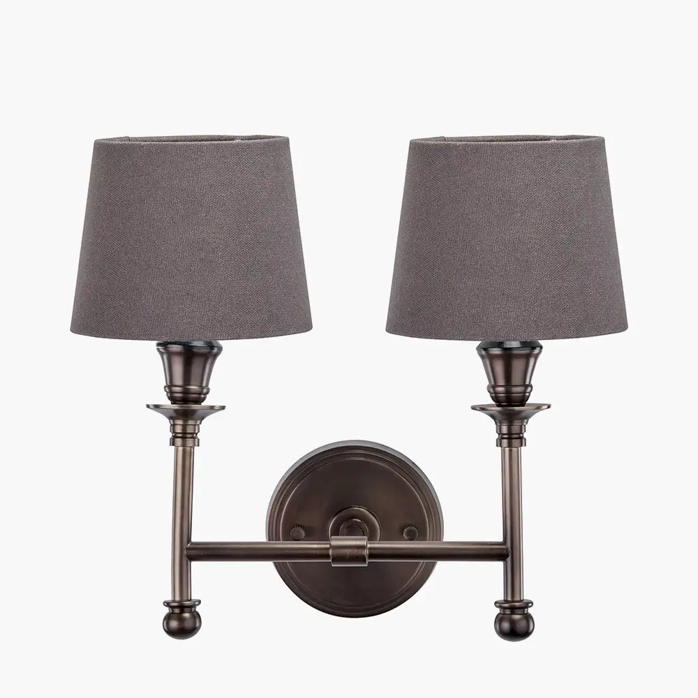 antique-bronze-double-wall-light-with-grey-tapred-shades-at-albury-house-interiors