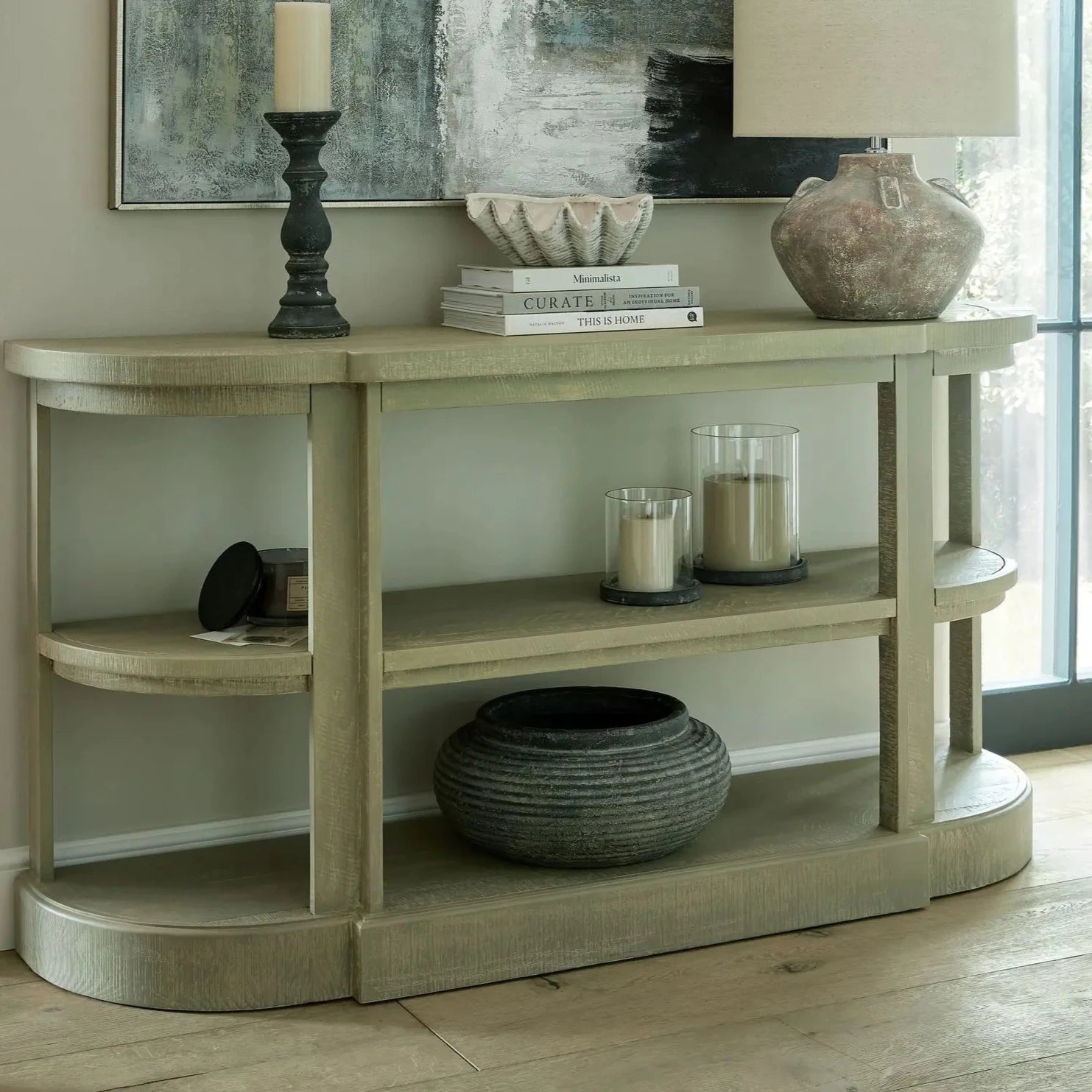 ascot-grey-ribbed-cement-planter-on-sancerre-wooden-console-table-at-albury-house-interiors