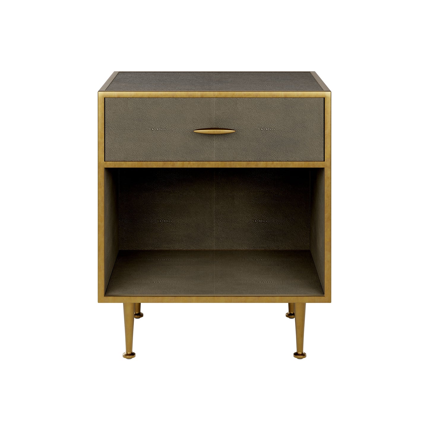 Grey Shagreen Antique Brass Bedside