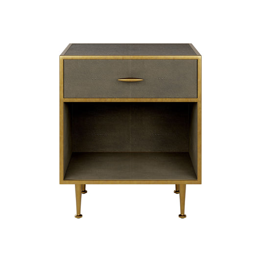 Grey Shagreen Antique Brass Bedside