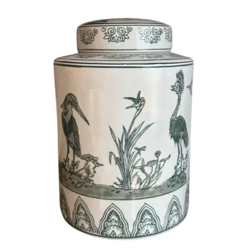 birds-white-and-sage-green-ceramic-lidded-ginger-jar-at-albury-house-interiors