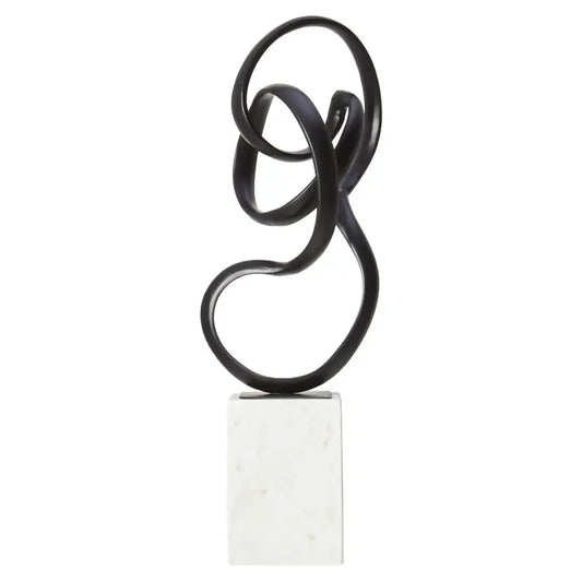 black-nickel-twist-knot-sculpture-on-marble-block-base-at-albury-house-interiors
