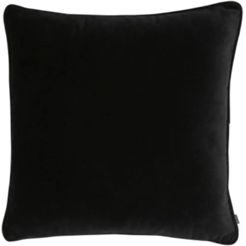Black soft velvet square cushion with matching piped edges and feather filled insert at Albury House Interiors homewares in Essex, Hertfordshire and London