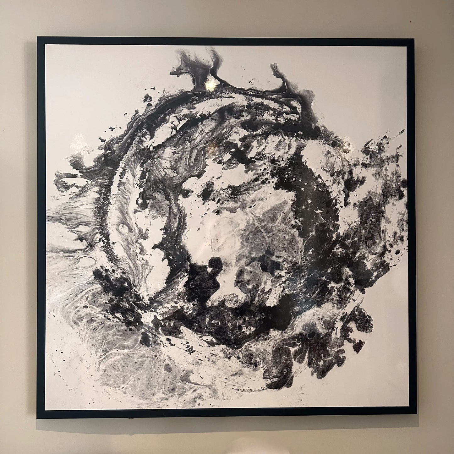black-and-white-gloss-galaxy-swirls-artwork-in-black-pine-frame-at-albury-house-interiors