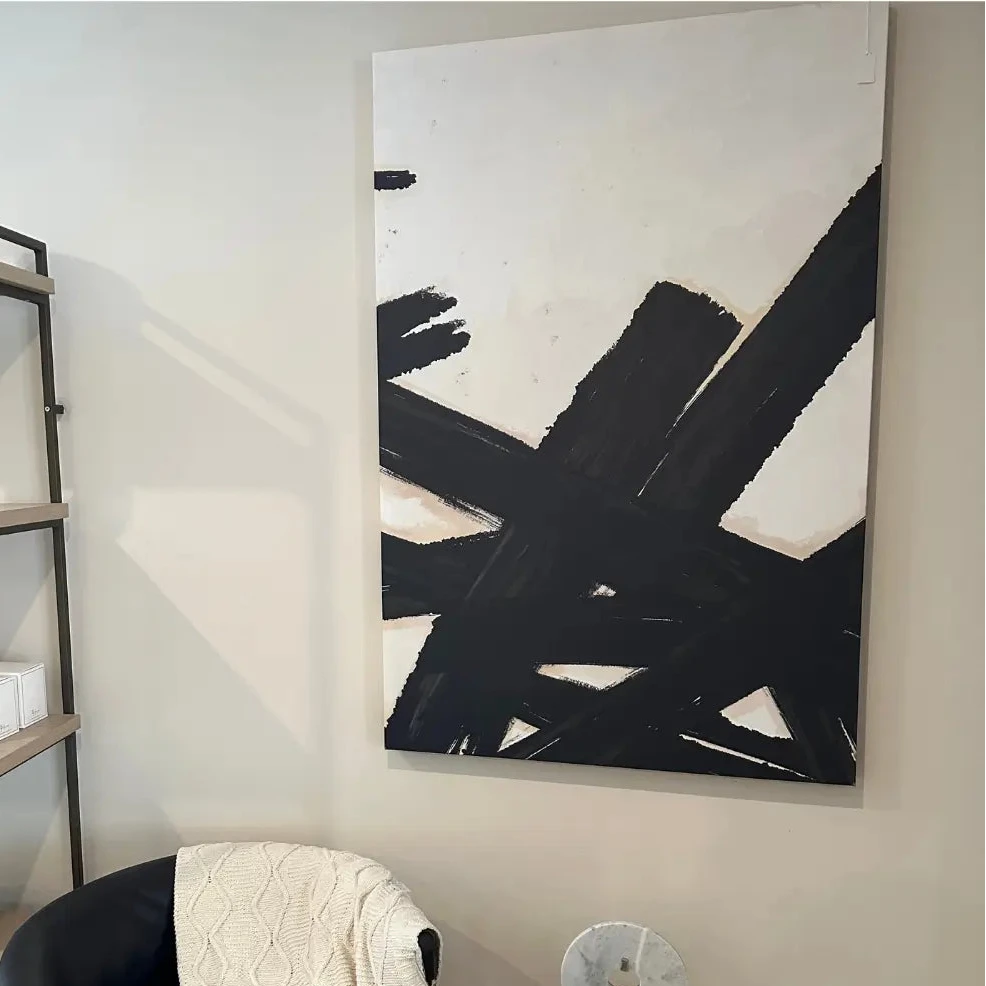 Black and white monochrome canvas art work, portrait orientation. Beautiful in a wide range of interiors and colour schemes. Available to purchase from Albury House Interiors. 
