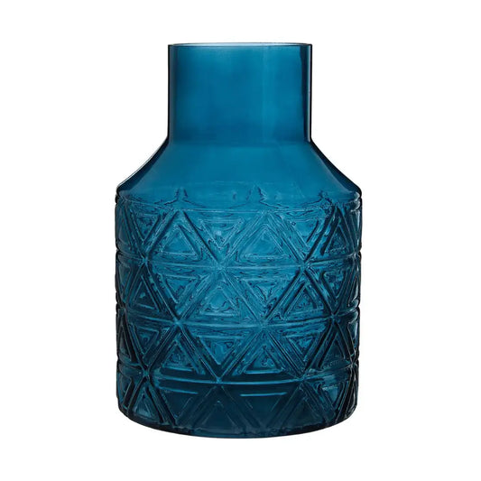 blue-glass-aztec-patterned-vase-at-albury-house-interiors