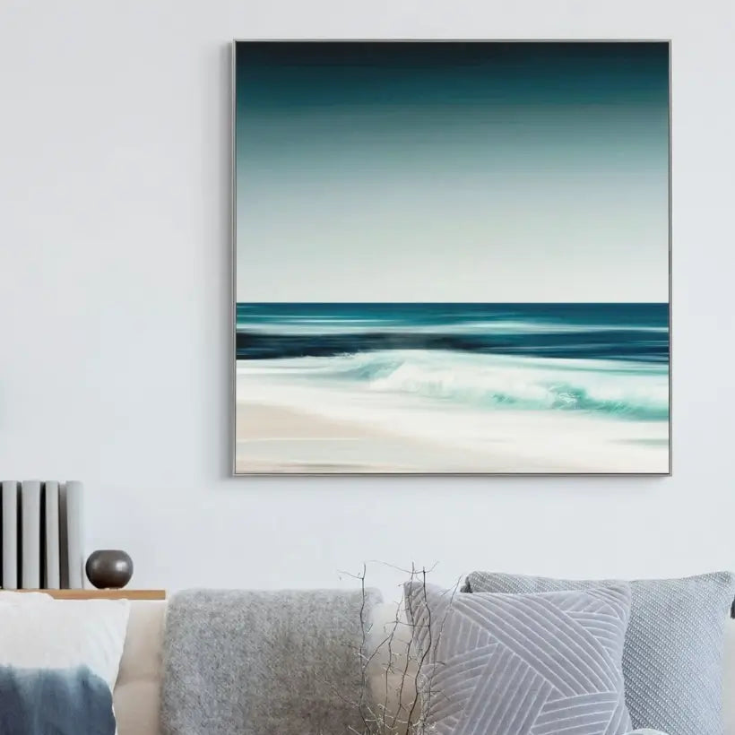 abstract-blue-motion-artwork-beach-scene-with-blue-sky-and-water-in-chrome-effect-frame-at-albury-house-interiors