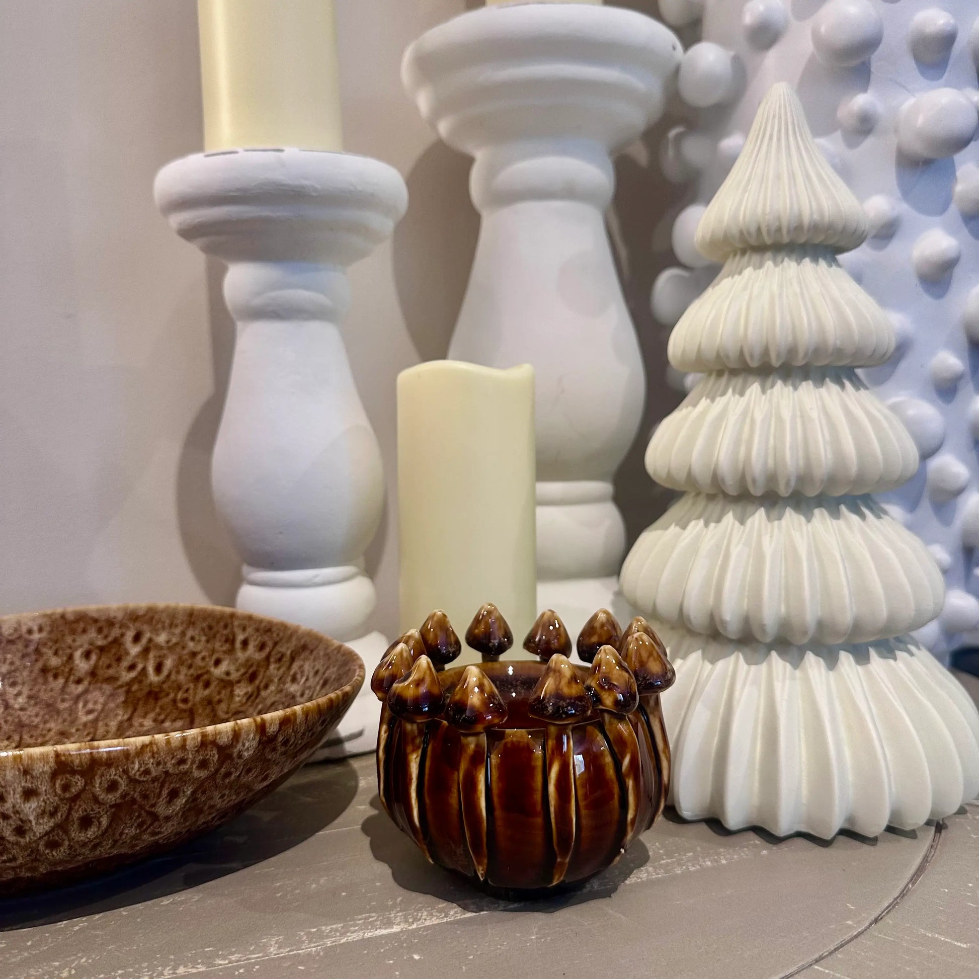brown-ceramic-natural-mushroom-tealight-candle-holder-at-albury-house-interiors