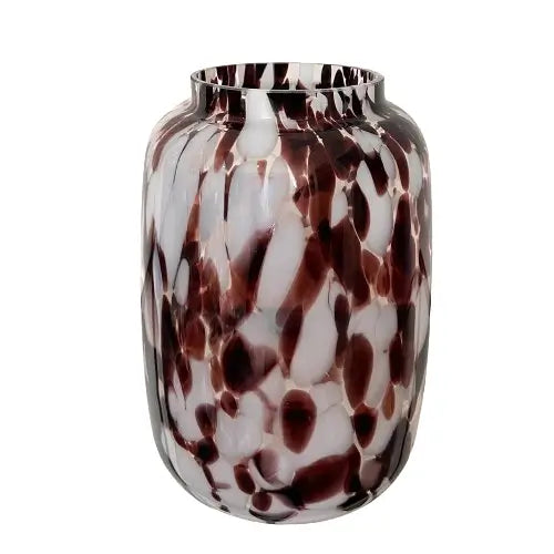 Brown and white speckled mottled blown glass vase, each vase is individual as no two are the same. Available to purchase at Albury House Interiors, Essex. 