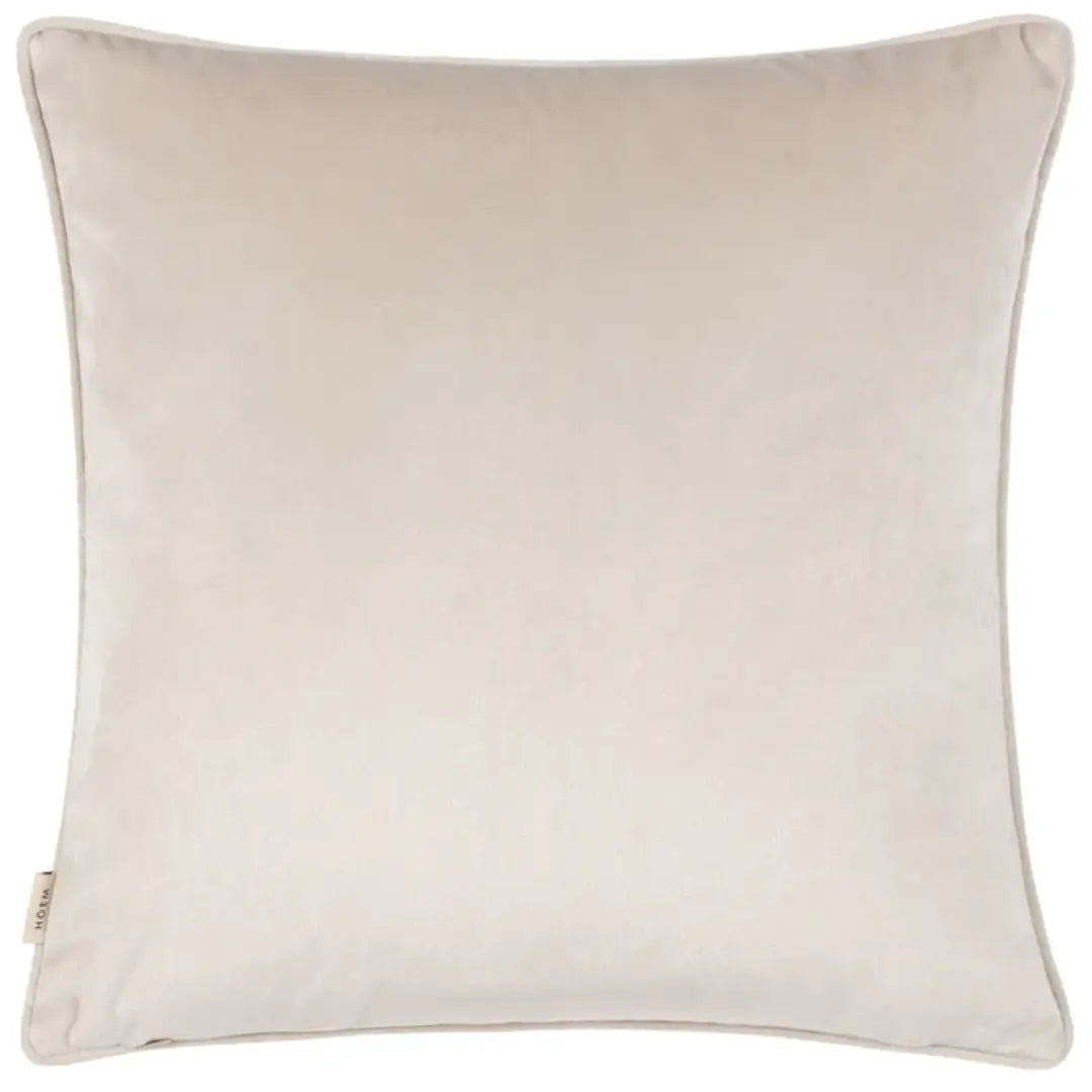 Ivory velvet square cushion with bubble textured pattern on the front and plain velvet on the reverse. Complete with matching ivory piped edges and feather filled insert. Available to purchase at Albury House Interior, home decor in the UK. 