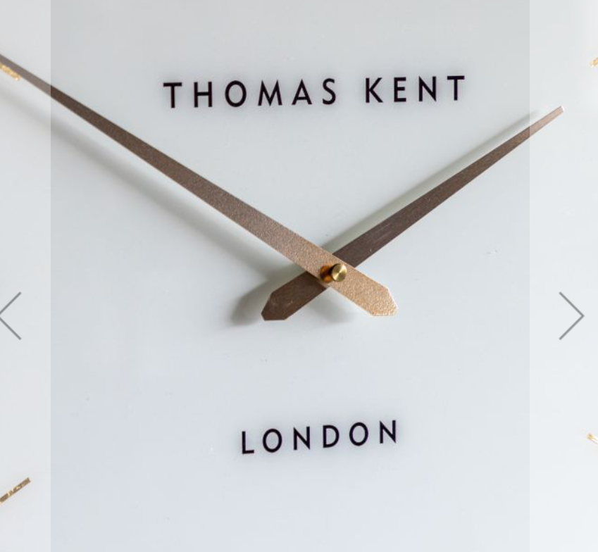 Thomas Kent white clock face with dark gold coloured hands and numbers and wood outer casing