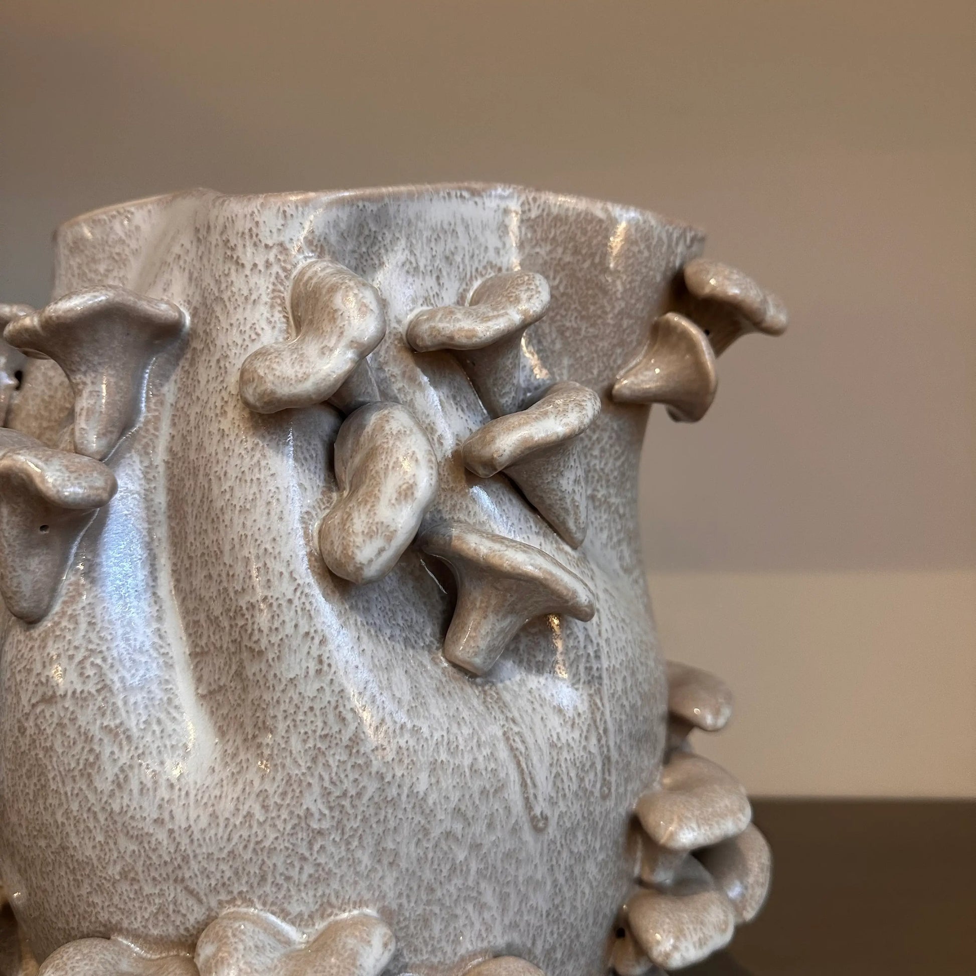 closeup-of-taupe-and-white-speckled-flecked-mushroom-fungi-vase-at-albury-house-interiors-homewares-giftware-shop-essex