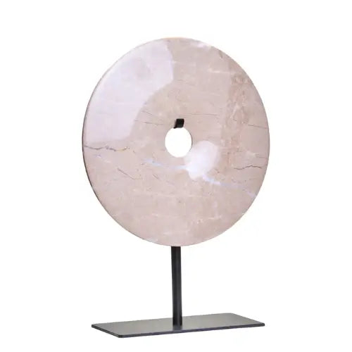 coco-natural-cream-marble-round-disc-sculpture-on-black-stand-at-albury-house-interiors-interior-designer-accessories 