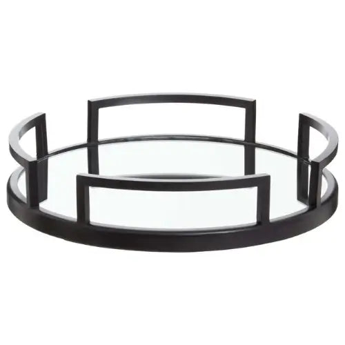Cruz black round tray with mirrored base. Available to purchase from Albury House Interiors. 