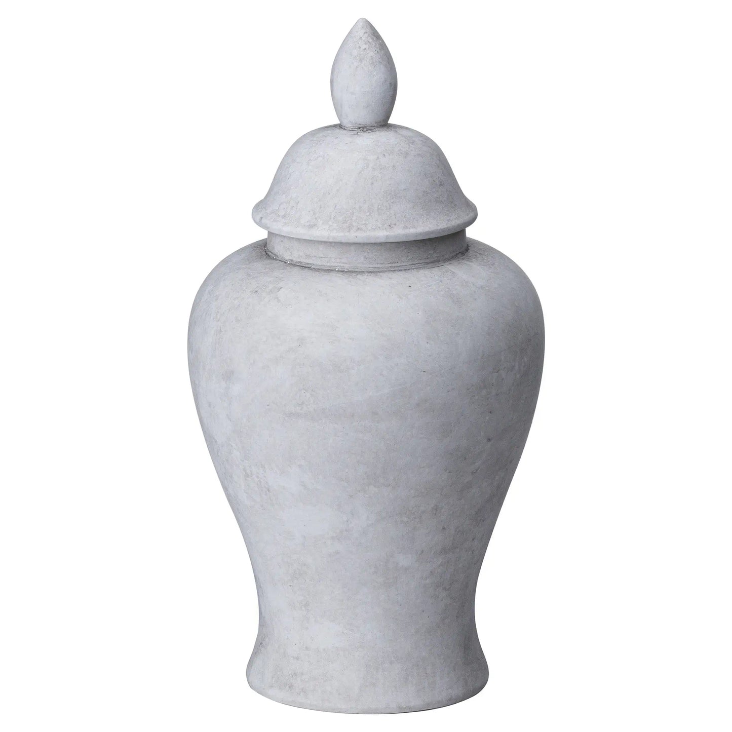 Dalia handcrafted ginger jar with lid, finished in stone for a raw textured look. Available to purchase at Albury House Interiors. 